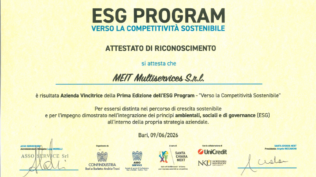 Meit premiata per l’integrazione dei principi ESG nella strategia aziendale